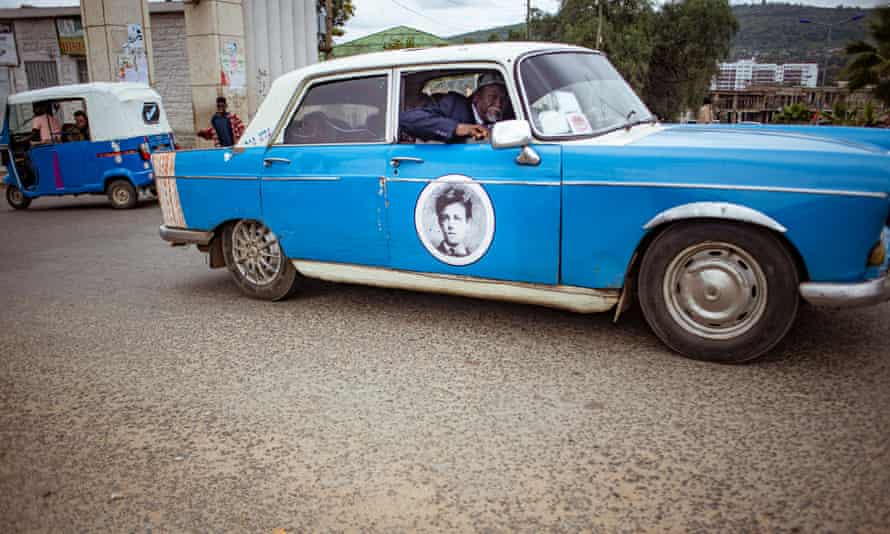 A portrait of the 19th French poet Arthur Rimbaud decorates one of the taxis. Rimbaud was famous as one of the first foreigners to live in Harar – he worked there as a merchant after ending his literary career.