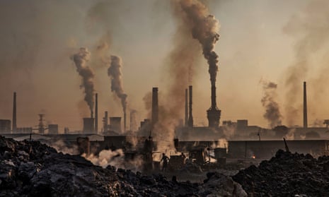 Smoke billows from a large steel plant in Inner Mongolia, China. 