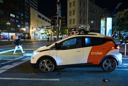 A driverless taxi on the streets of San Francisco.