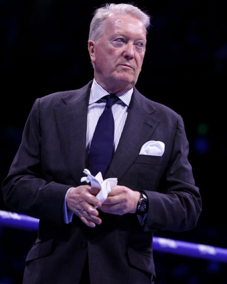 Frank Warren in the ring before the WBO heavyweight title bout between Fabio Wardley and Daniel Dubois