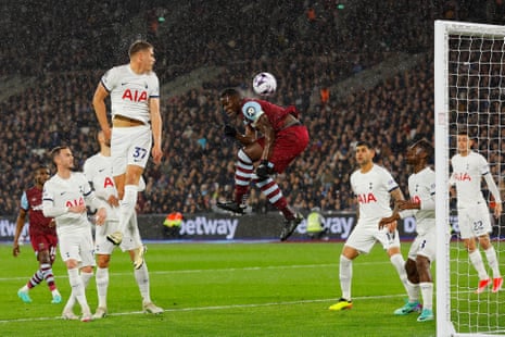 2 April 2024Kurt Zouma scores via his back for West Ham v Tottenham at the London Stadium in a 1-1 draw.