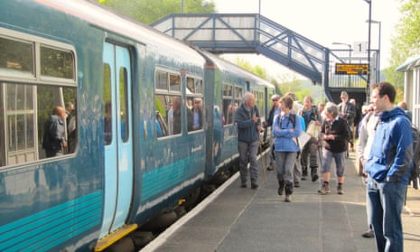 Ramblers at Craven Arms station, part of the Heart of Wales line trail