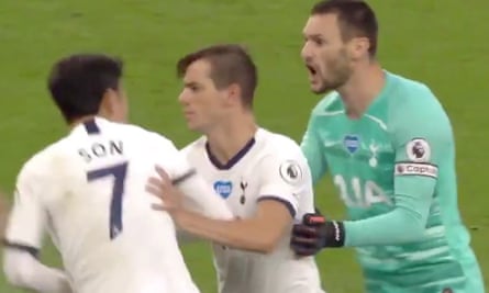Son Heung-min and Hugo Lloris have to be separated following an argument as the teams went off at half-time.