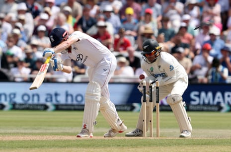 Harry Brook is bowled by Zak Foulkes