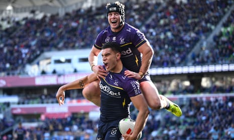 Harry Grant jumps the Sharks with three tries as Melbourne storm into NRL preliminary final | NRL | The Guardian