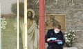 A policewoman makes notes at the investigation of a stabbing at the Assyrian Christ the Good Shepherd Church in Sydney.