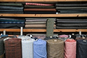 Rolls of Harris tweed lined up
