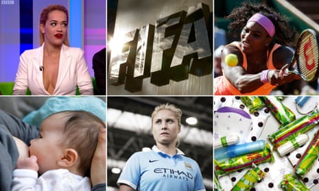 Clockwise from top left: Rita Ora, Fifa, Serena Williams, tampons, Steph Houghton, captain of England women’s football team and breastfeeding were all topics of sexist debate.