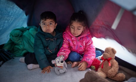 Ahmed, two and Leah, six - two of four children belonging to Adil and Sarah Ali, from Kurdish Iraq, in the camp near at Grand-Synthe, near Dunkirk.