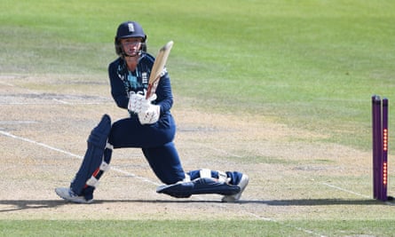 The stumps light up after Danni Wyatt of England was bowled by Deepti Sharma for 43