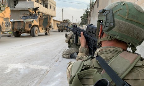 Turkish soldiers in the Syrian border town of Tel Abyad.