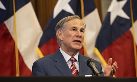 Greg Abbott at a press conference in May, in which he announced more and quicker reopenings. Eloy Vera, the Starr county judge, said: ‘I think if it would have been slower, we could have kept the curve down.’