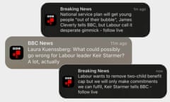 Montage of BBC breaking news alerts