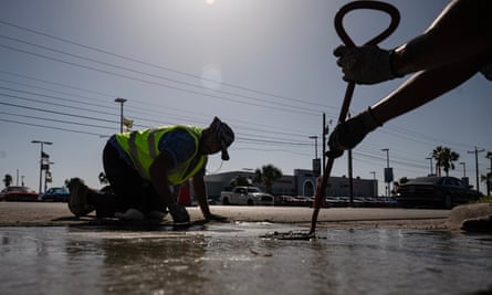 Construction workers during a heatwave in Corpus Christi, Texas.