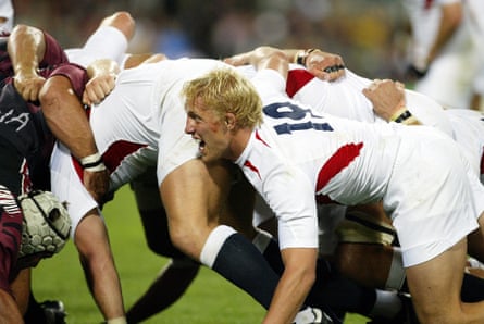 Lewis Moody pushes in a scrum against Georgia