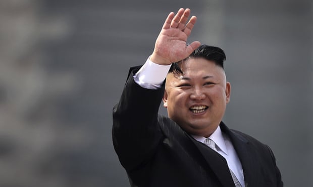 North Korean dictator Kim Jong-un waves during a military parade in Pyongyang on 15 April.
