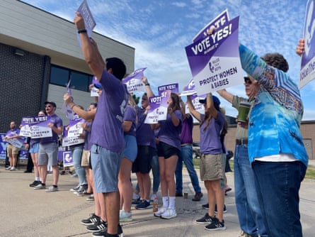 Supporters of Value Them Both, a constitutional amendment that would remove language guaranteeing the right to an abortion from the Kansas state constitution, rally in Shawnee, Kansas, on 30 July 2022.