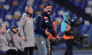 Gennaro Gattuso shouts instructions from the touchline in his first game in charge of Napoli.