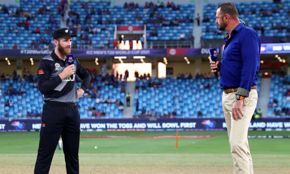 Kane Williamson talks to Simon Doull during the World T20 last year
