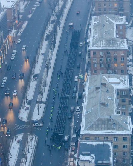 About 600 members of the rightwing National Militia march through central Kiev in January.