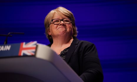 Thérèse Coffey, the health secretary and deputy prime minister, addresses the Conservative party annual conference.
