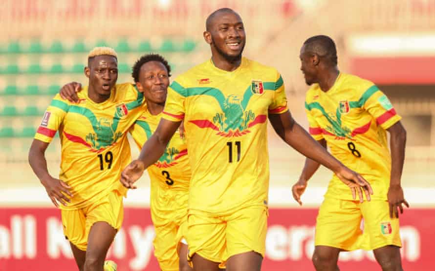 Ibrahima Koné celebrates after scoring the only goal of the game in Mali’s World Cup 2022 qualifier against Kenya in October