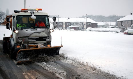 A snow plough working to clear roads in Ironbridge in Shropshire on Monday