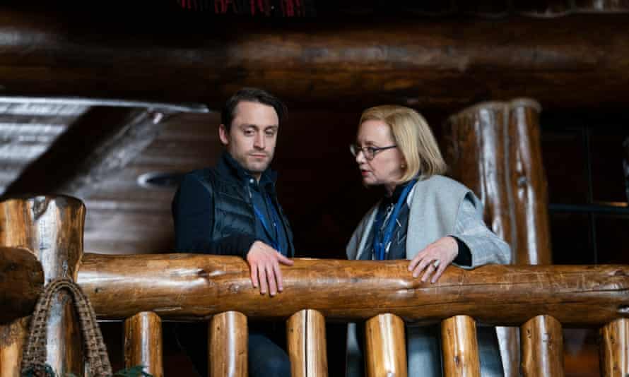 Culkin as Roman Roy with J Smith-Cameron as Gerri Kellman in Succession.