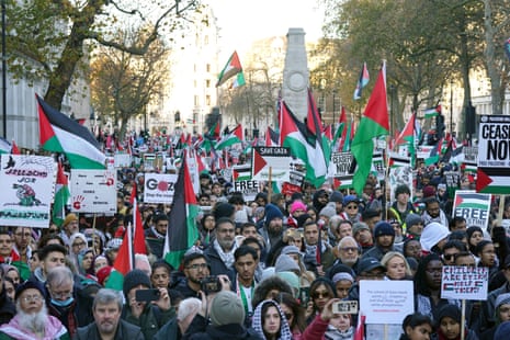 People take part in the National March for Palestine, organised by the Palestine Solidarity Campaign, in Whitehall, central London to call for a ceasefire in the conflict between Israel and Hamas. Picture date: Saturday November 25, 2023.