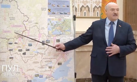 Alexander Lukashenko with a map purportedly showing Russia's combat plan in Ukraine