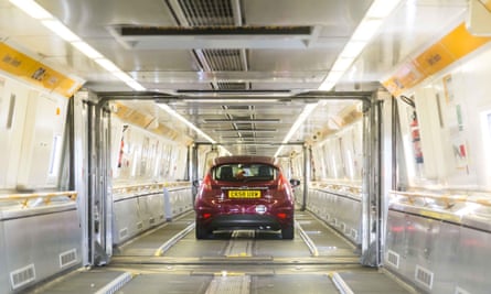 Car enters a Eurotunnel train
