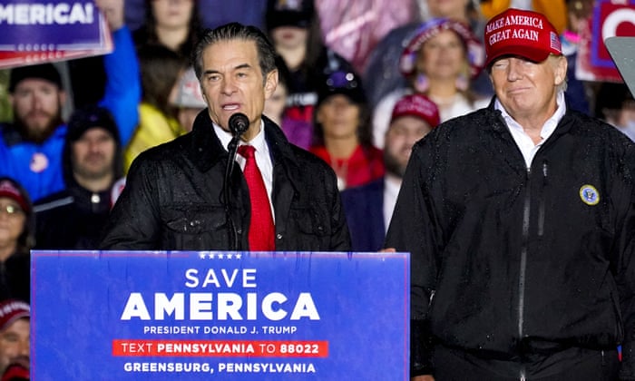 Biden targets Trump and says ‘anyone who fails to condemn violence is a threat to democracy’ – live 7 Mehmet Oz and Donald Trump at a rally in Pennsylvania in May.