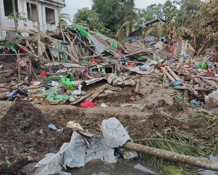 The aftermath of an airstrike in Thayet Thapin village in Rakhine state, Myanmar, 12 September 2025.