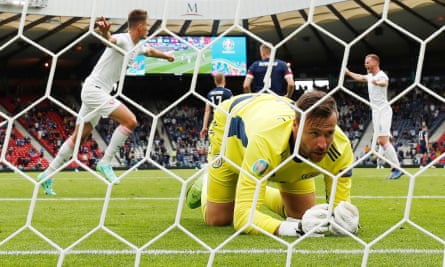 Scotland's David Marshall reacts after the Czech Republic's Patrik Schick scored