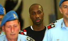 Rudy Guede, pictured in 2008, was initially sentenced to 30 years in prison after a fast-track trial but that was reduced on appeal to 16 years.