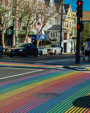 A rainbow crosswalk on Castro Street
