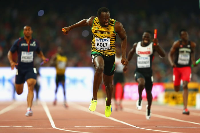 In the men’s relay, Usain Bolt brought the curtain down on a spine-tingling evening of athletics by anchoring Jamaica to a fourth successive men’s 4x100m title