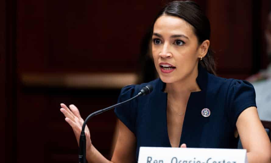 Representative Alexandria Ocasio-Cortez speaking at a Senate Climate Change Taskforce discussion in Washington, on 23 June.