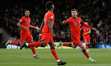 Mason Mount celebrates scoring the second England goal against Germany