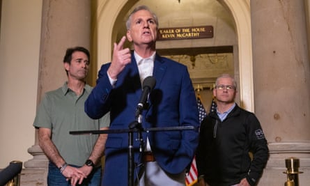Kevin McCarthy speaks to the press in Washington DC on 28 May.