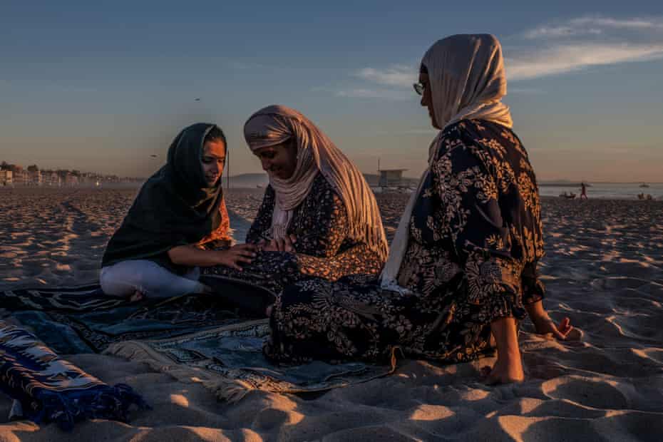 Nurjahan Boulden, Tasneem Noor and Samia Bano after praying together on November 12, 2021 in Venice, California.
