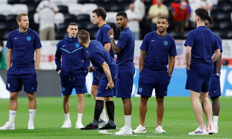 The England players take a look around at the stadium before kick-off.