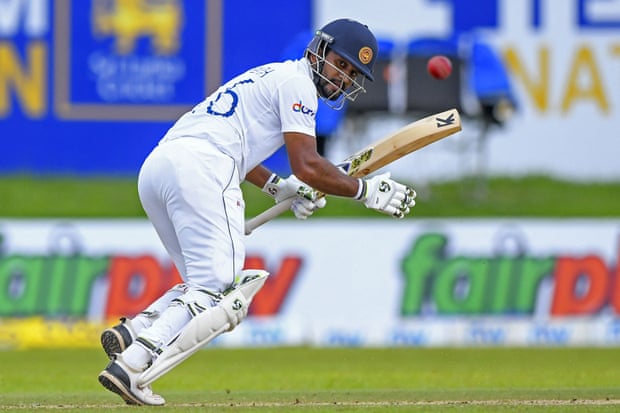 Sri Lanka’s captain, Dimuth Karunaratne, in action against the West Indies.