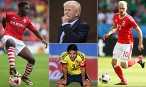 Andrew Yiadom of Barnsley, Scotland’s manager Gordon Strachan, Aaron Ramsey of Wales and Radamel Falcao of Colombia.