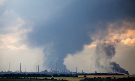 Smoke over refinery in Lysychansk