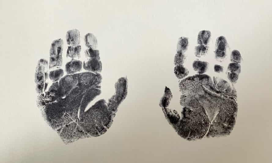The handprints of Finn, Katie Allen’s stillborn son.
