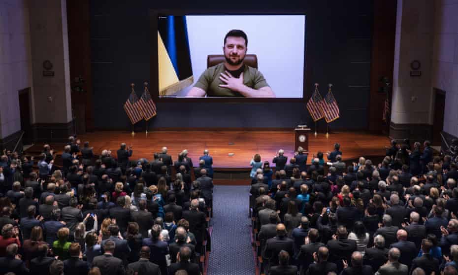 Volodymyr Zelenskiy addresses Congress via video.