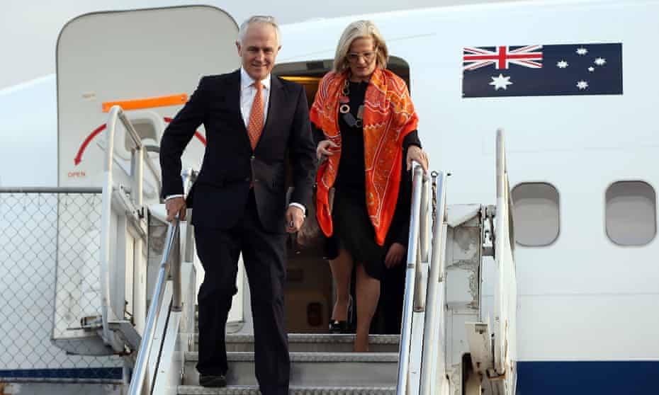 Malcolm Turnbull arrives with his wife Lucy Turnbull in Auckland on Friday. The Australian PM will discuss security, trade, welfare, investment and the issue of New Zealand citizens in immigration detention.