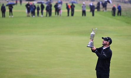 Brian Harman lifts the Claret Jug after winning the 151st Open at Royal Liverpool Golf Club in Hoylake