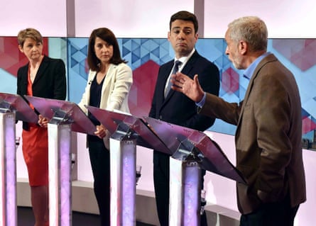 Labour leadership contenders Yvette Cooper, Liz Kendall, Andy Burnham and Jeremy Corbyn during a Labour leadership hustings debate on BBC1’s Sunday Politics on 19 July
